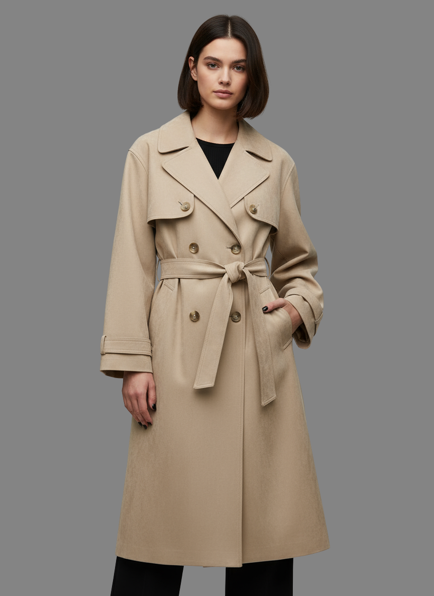 Anne Long Trench Coat with Belt in Khaki