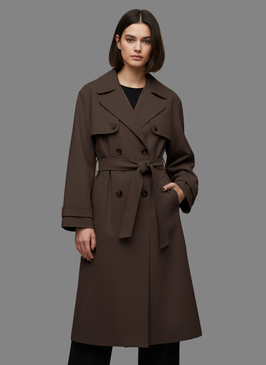 Anne Long Trench Coat with Belt in Hot Fudge