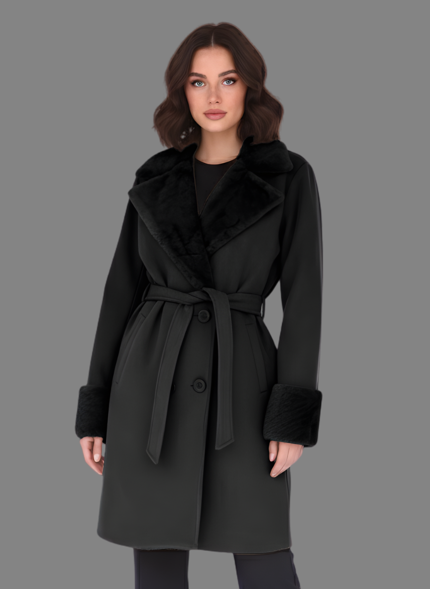 Chelsea Overcoat with Short Fur in Black