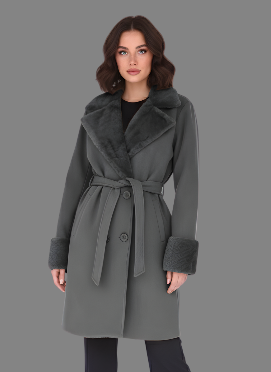 Chelsea Overcoat with Short Fur in Dark Grey