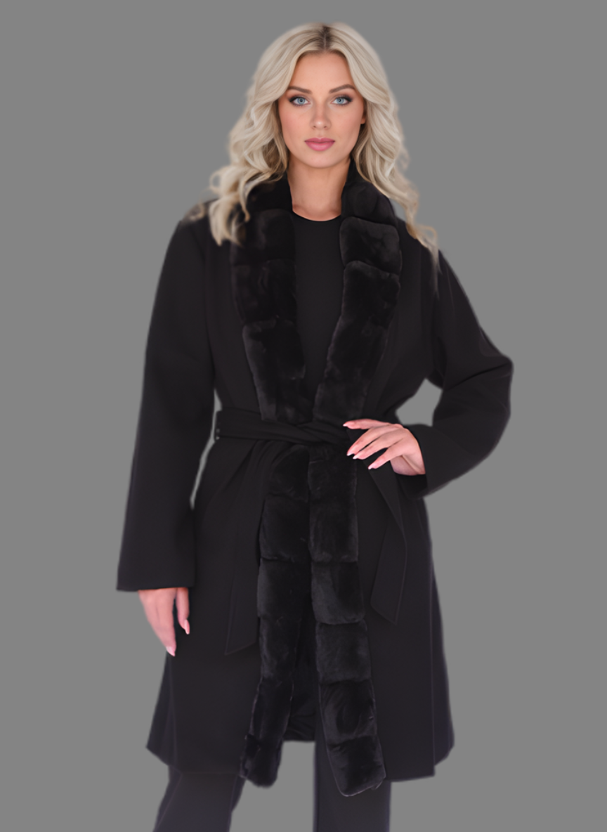 Elara Overcoat with Long Fur in Black