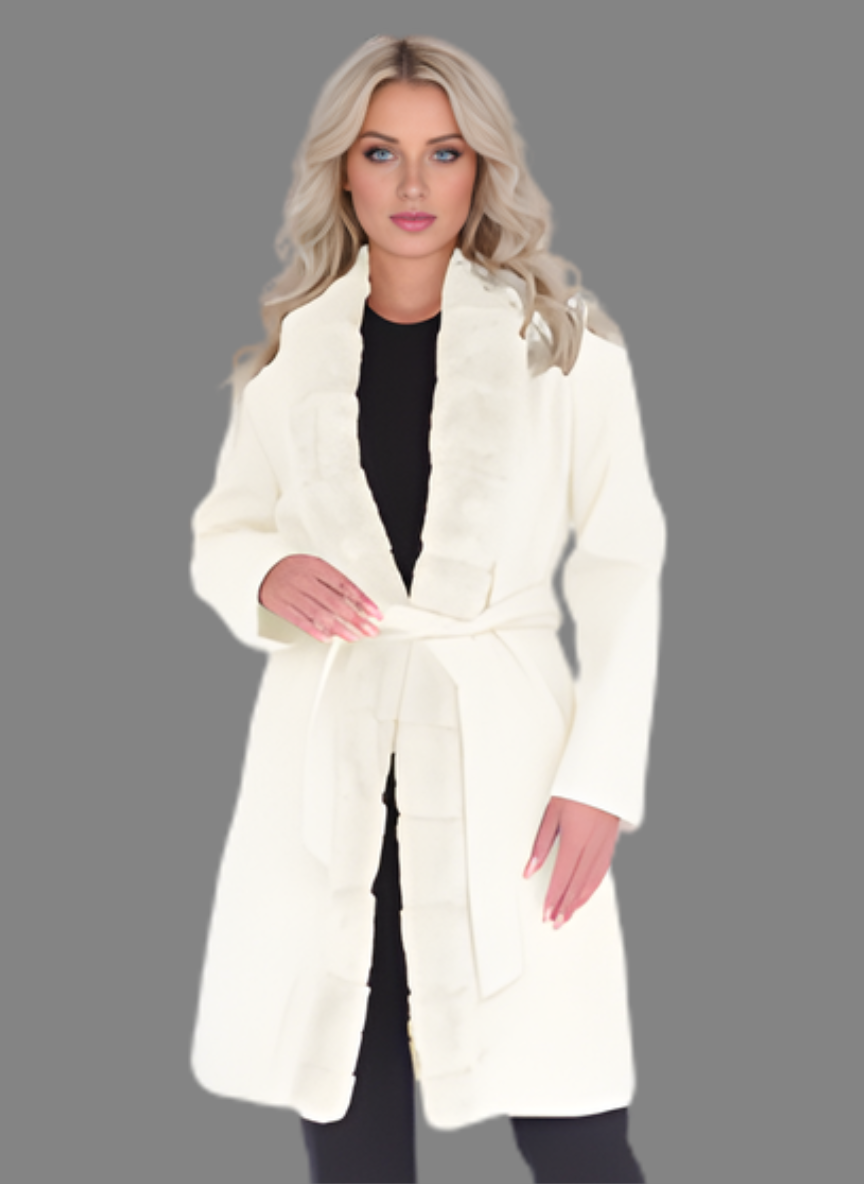 Elara Overcoat with Long Fur in Cream