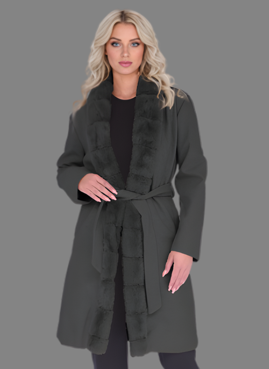 Elara Overcoat with Long Fur in Dark Grey
