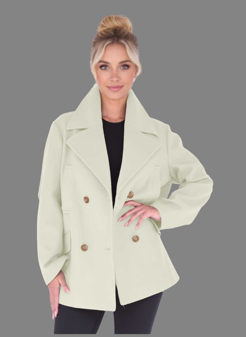 Italia Double-Breasted Peacoat in Cream