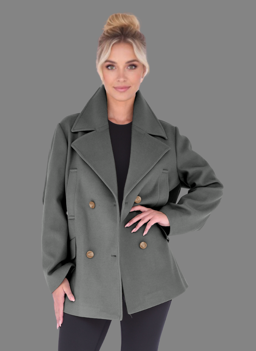 Italia Double-Breasted Peacoat in Charcoal Grey