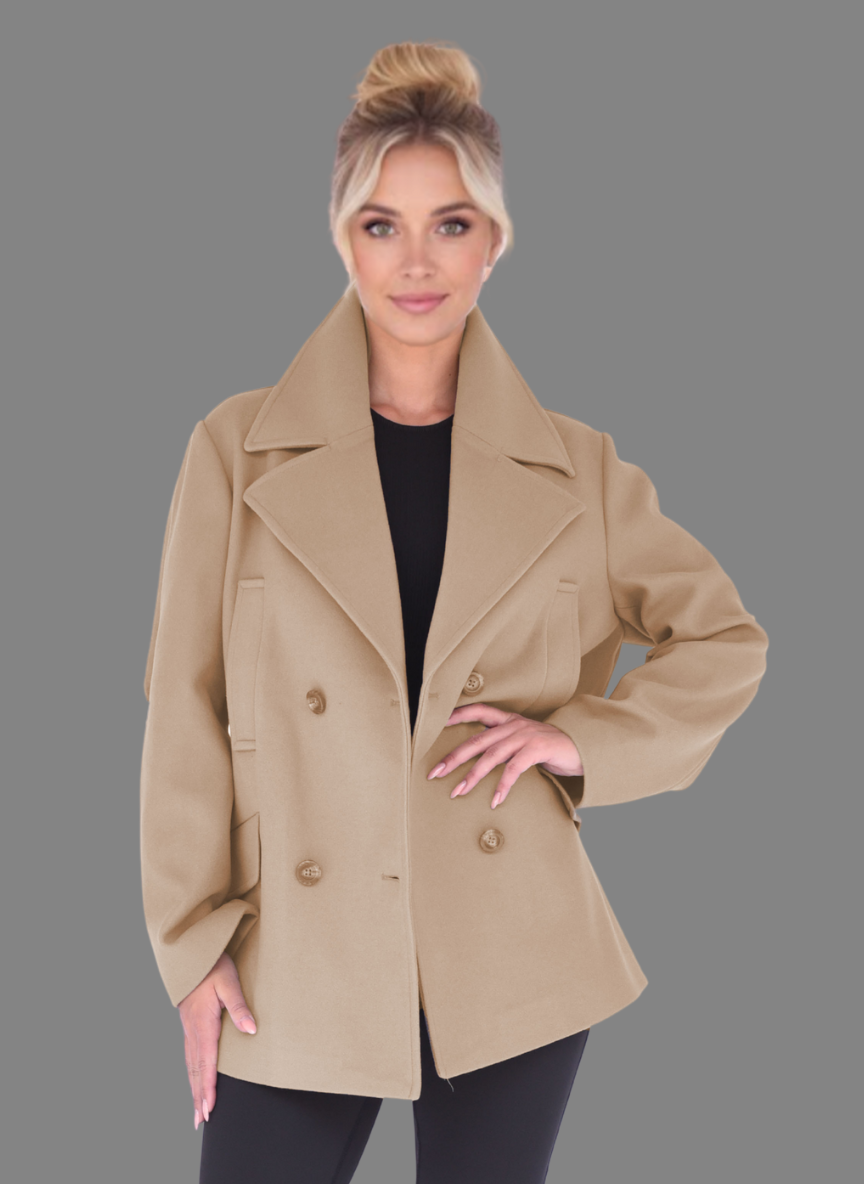 Italia Double-Breasted Peacoat in Khaki