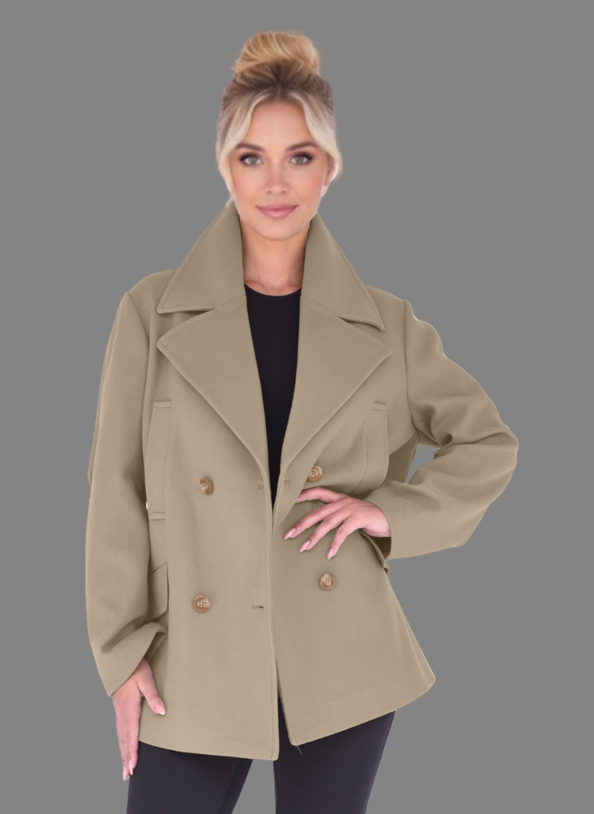 Italia Double-Breasted Peacoat in Taupe