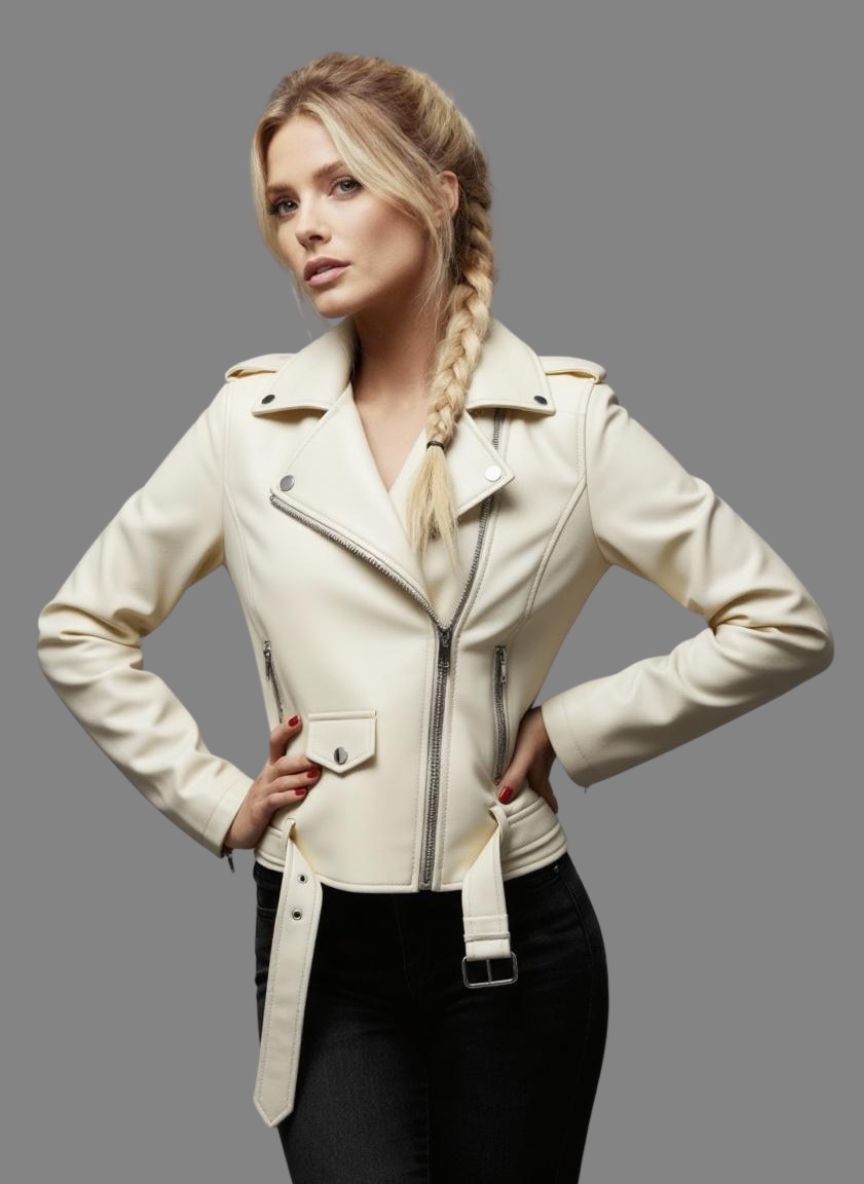 Libya Vegan Leather Moto Jacket in Cream