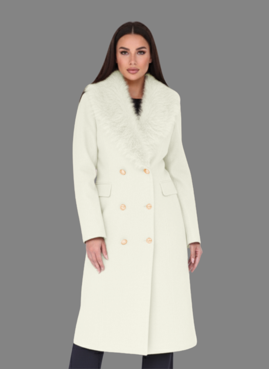 Maine Overcoat with Long Fur Collar in Cream