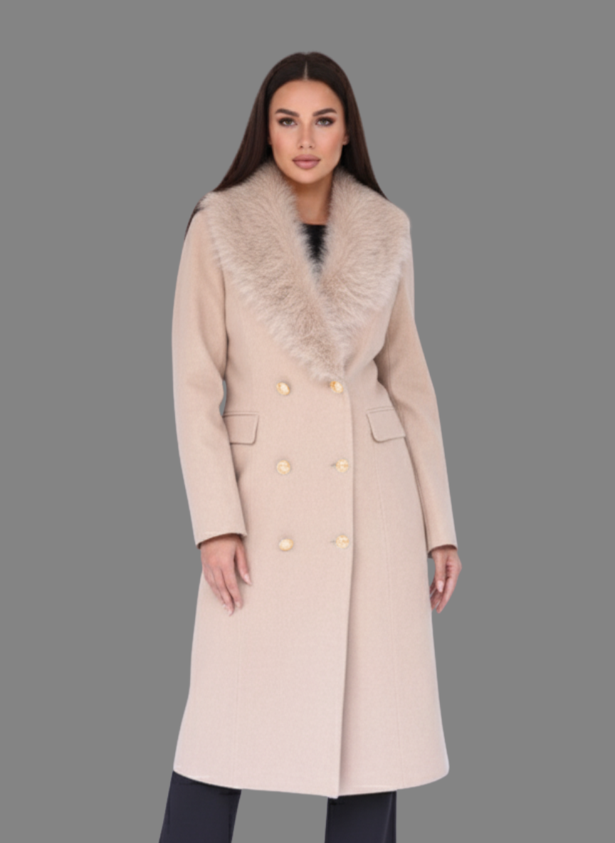 Maine Overcoat with Long Fur Collar in Khaki