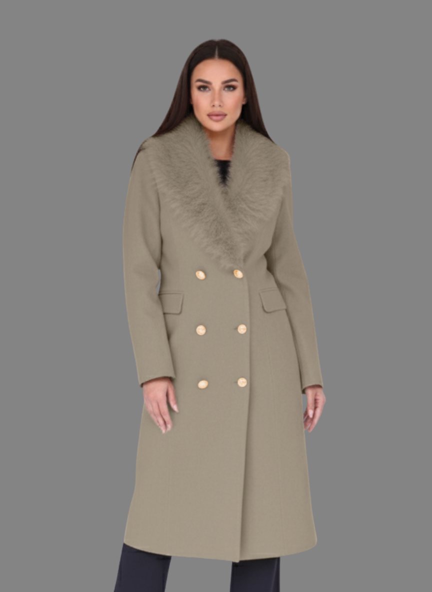 Maine Overcoat with Long Fur Collar in Taupe