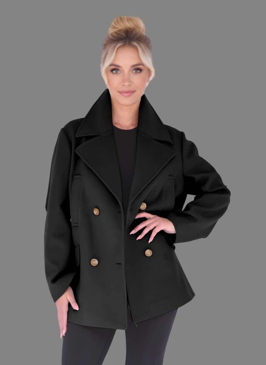 Italia Double-Breasted Peacoat in Black