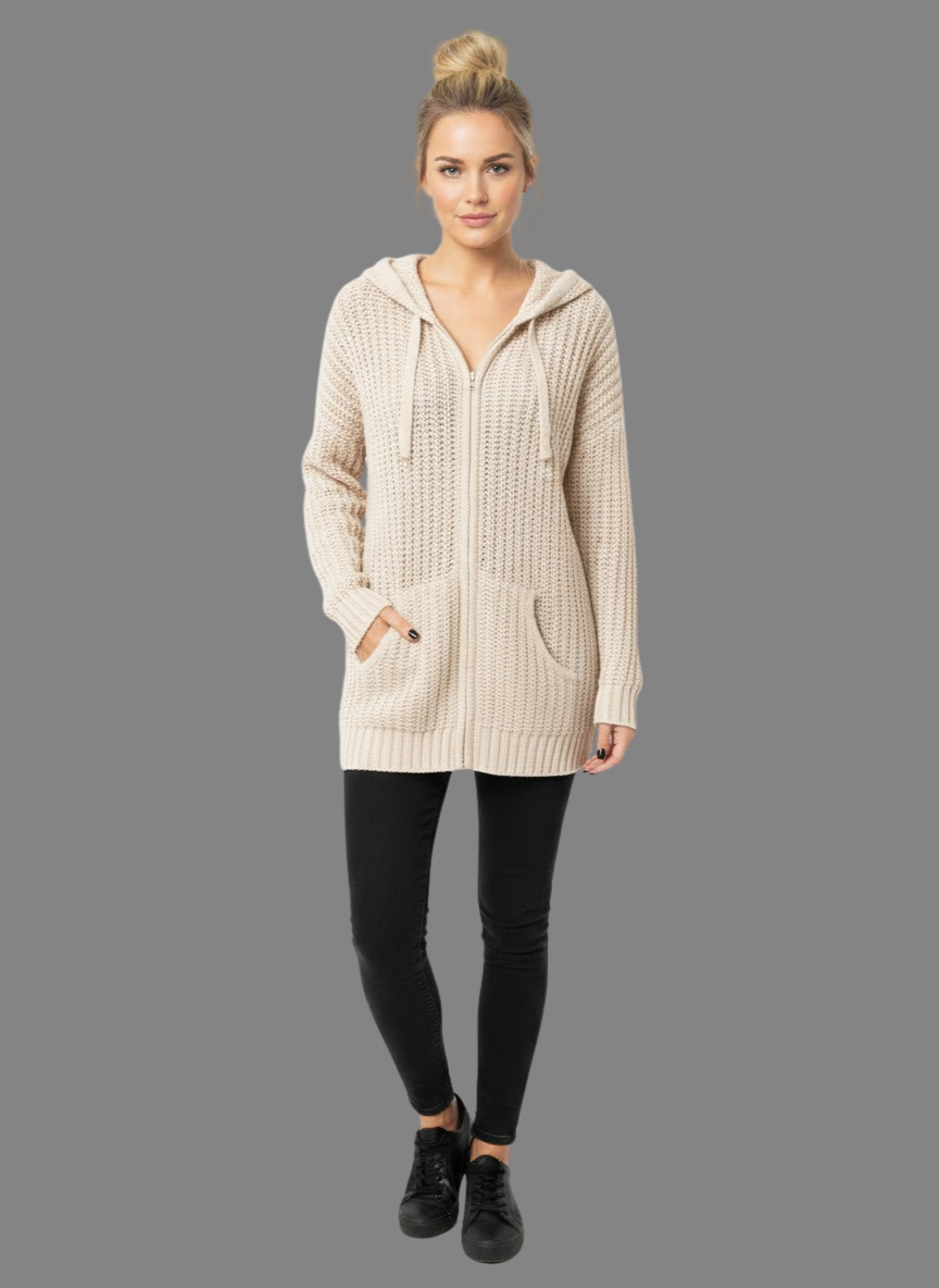 Hooded Jacket - Super Knit in Cream