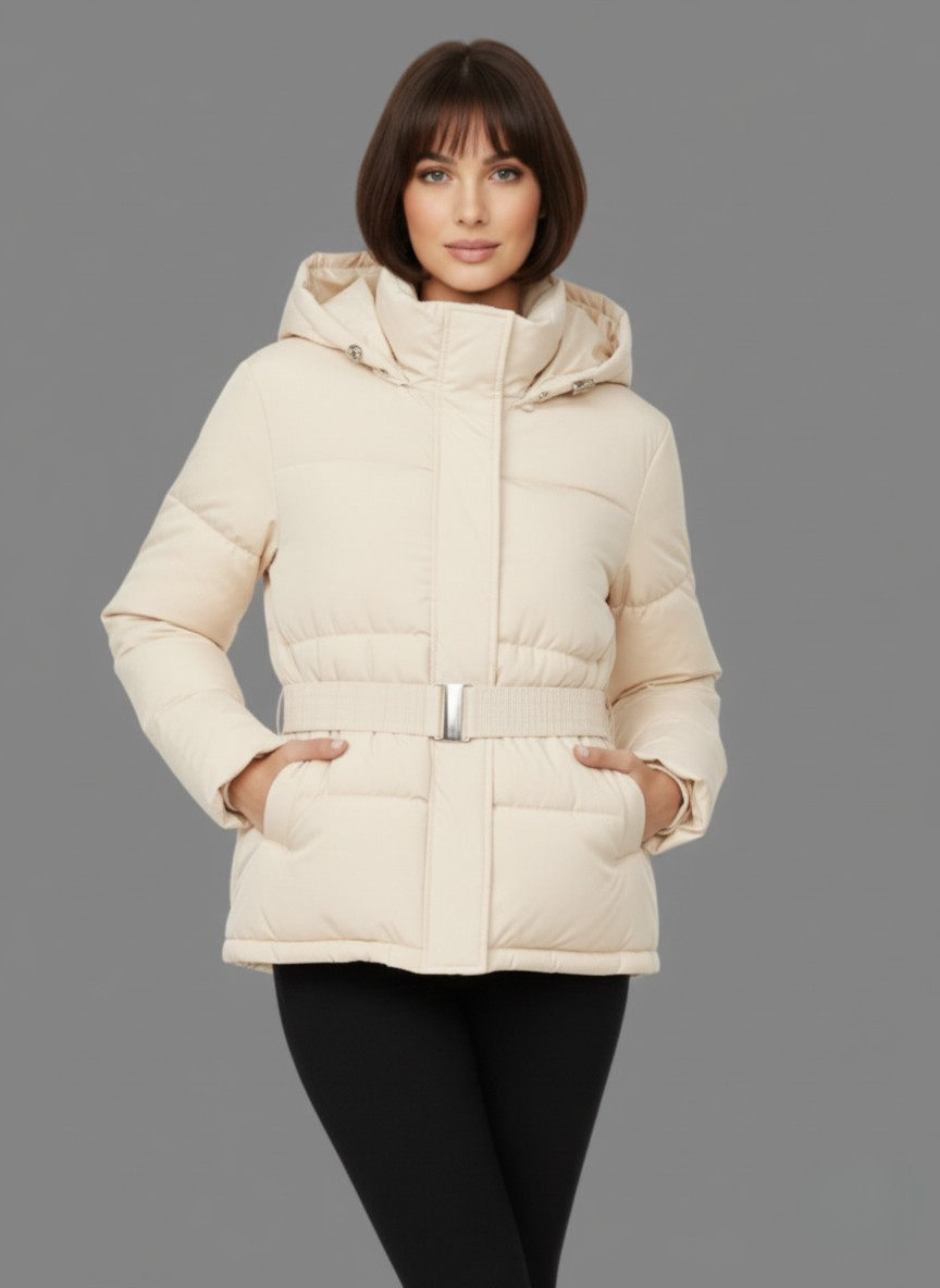 Isabella Hooded Puffer Jacket in Cream