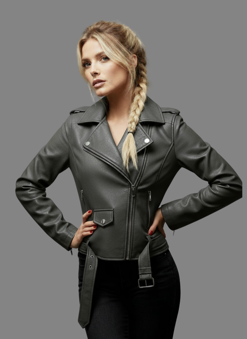 Libya Vegan Leather Moto Jacket in Dark Grey