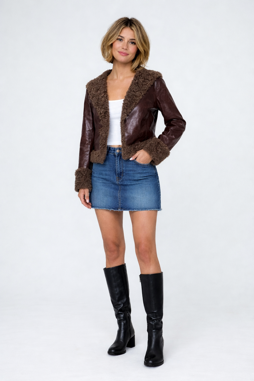 St. Gallen Faux Leather Jacket Brown